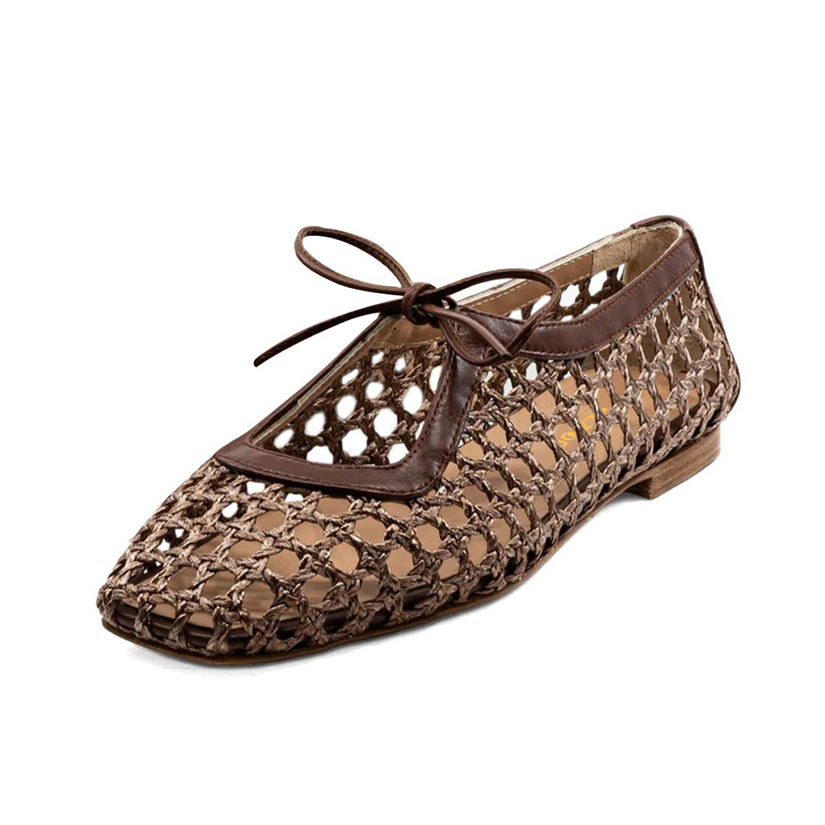 Chocolate Brown Square Toe Hollow-Out Flat Mary Jane Shoes for Women Nicepairs