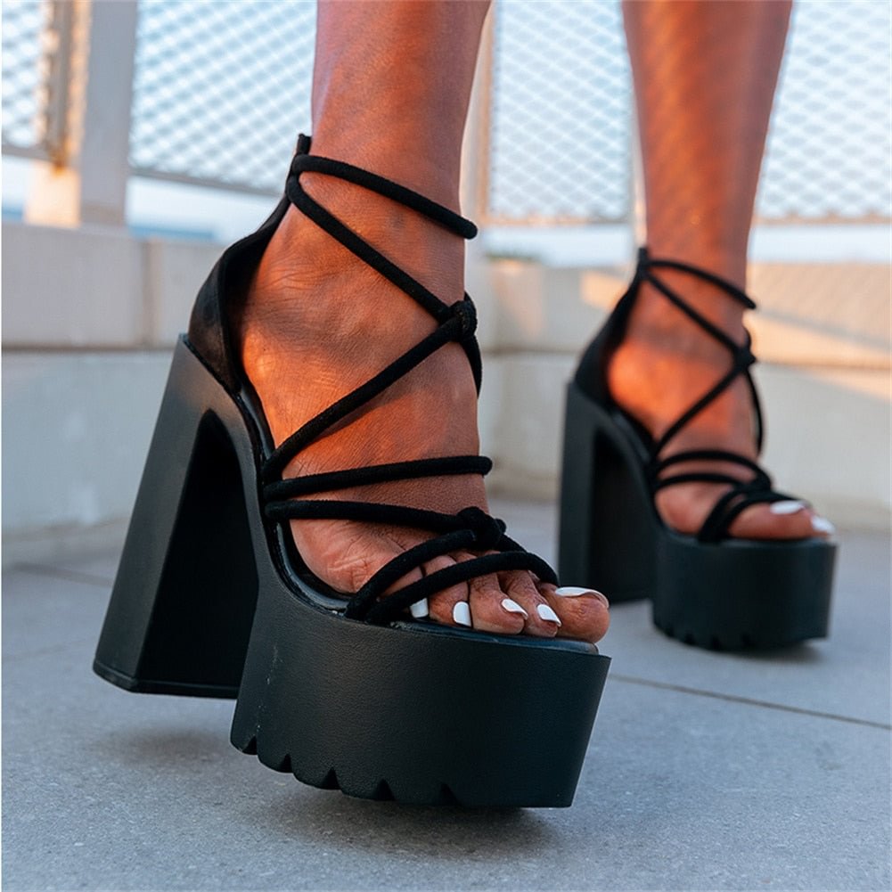 JOSKAA 2022 Spring Women's Summer Boot Block High Heeled Black White Fashionable Gothic Cool Sandals Shoes Big Size 43 GIGIFOX