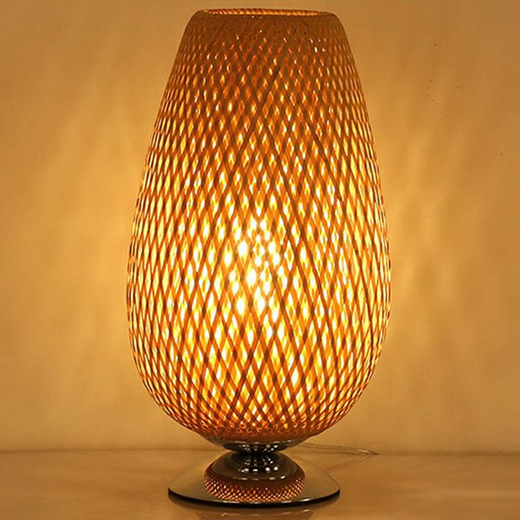 Egg-Like Bedside Table Lighting Rattan Single-Bulb Simplicity Nightstand Lamp in Wood