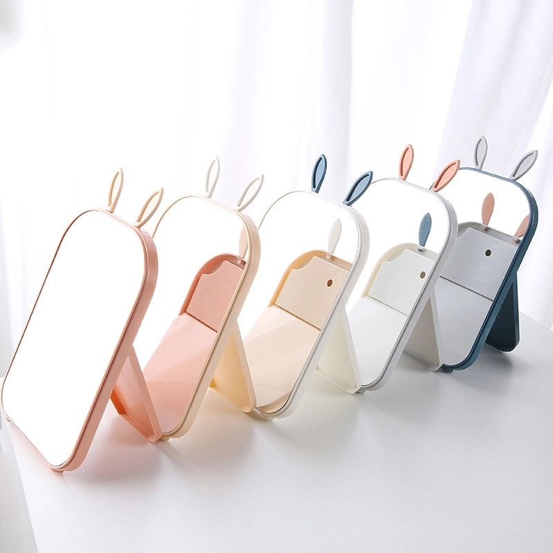 Desktop Makeup Mirror Rabbit Ear Dressing Mirror Portable Folding Desktop Princess Mirror Rectangular Mirror Simple Fashion Mirror