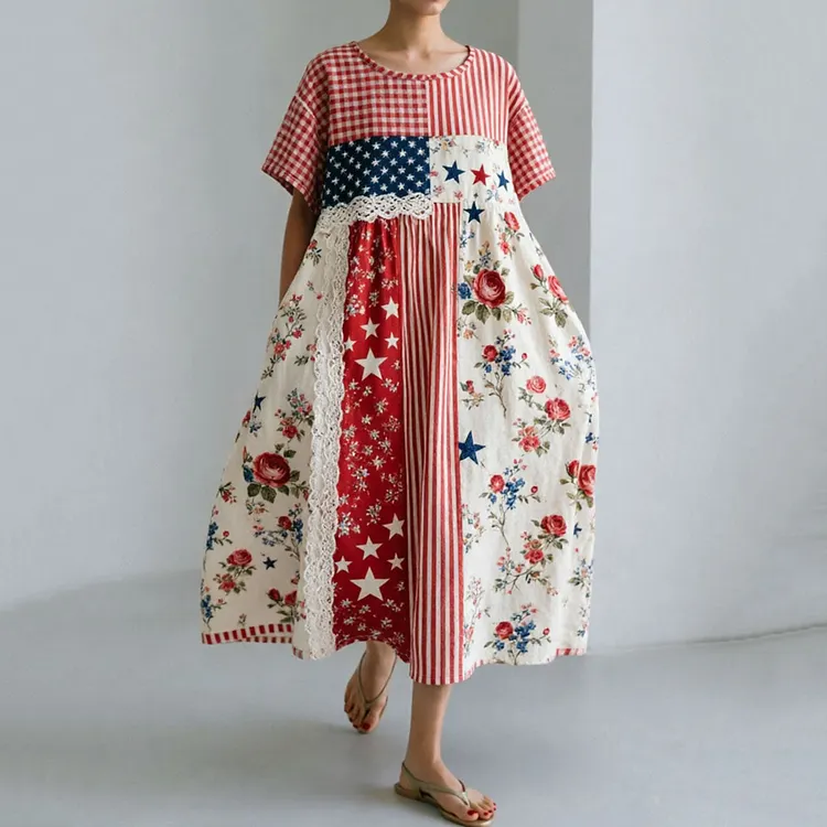 Women's Patchwork Floral Print Casual Dress
