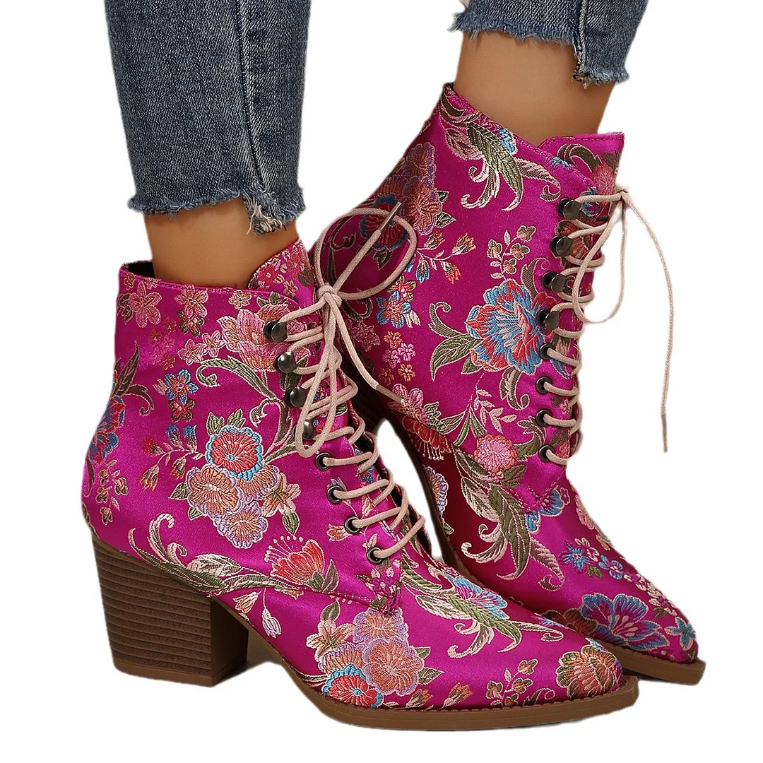 Yyvonne Women's Boots Winter New Ethnic Wind Sharp Rupeal Teling With Embroidered Martin Boots