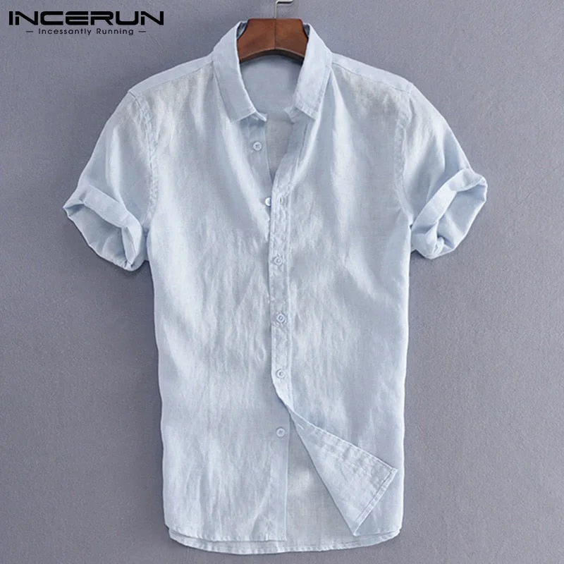 INCERUN Elegant S-5XL Male Tee Tops Casual Shirts Men Social Shirts Dress Button Turn Down Collar Slim Fit Men Clothes Camisa
