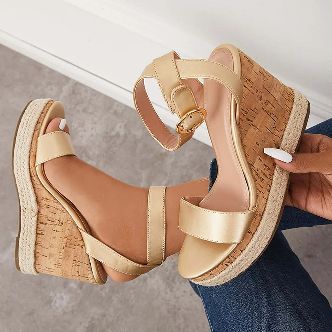 Open Toe Platform Slingback Wedge Ankle Strap Sandals