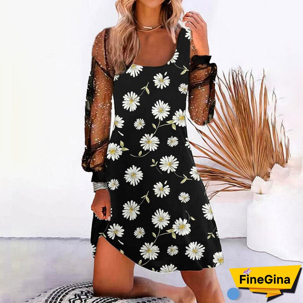 Flower Printed Women Black Dress