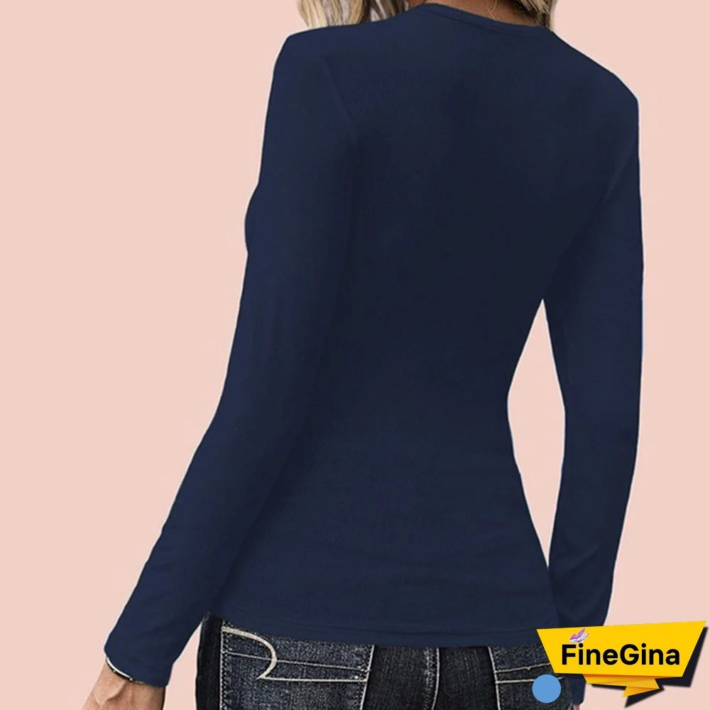 Spring Tight-fitting Bottoming Shirt U-neck Ribbed Long-sleeved Blouse Women's Clothing