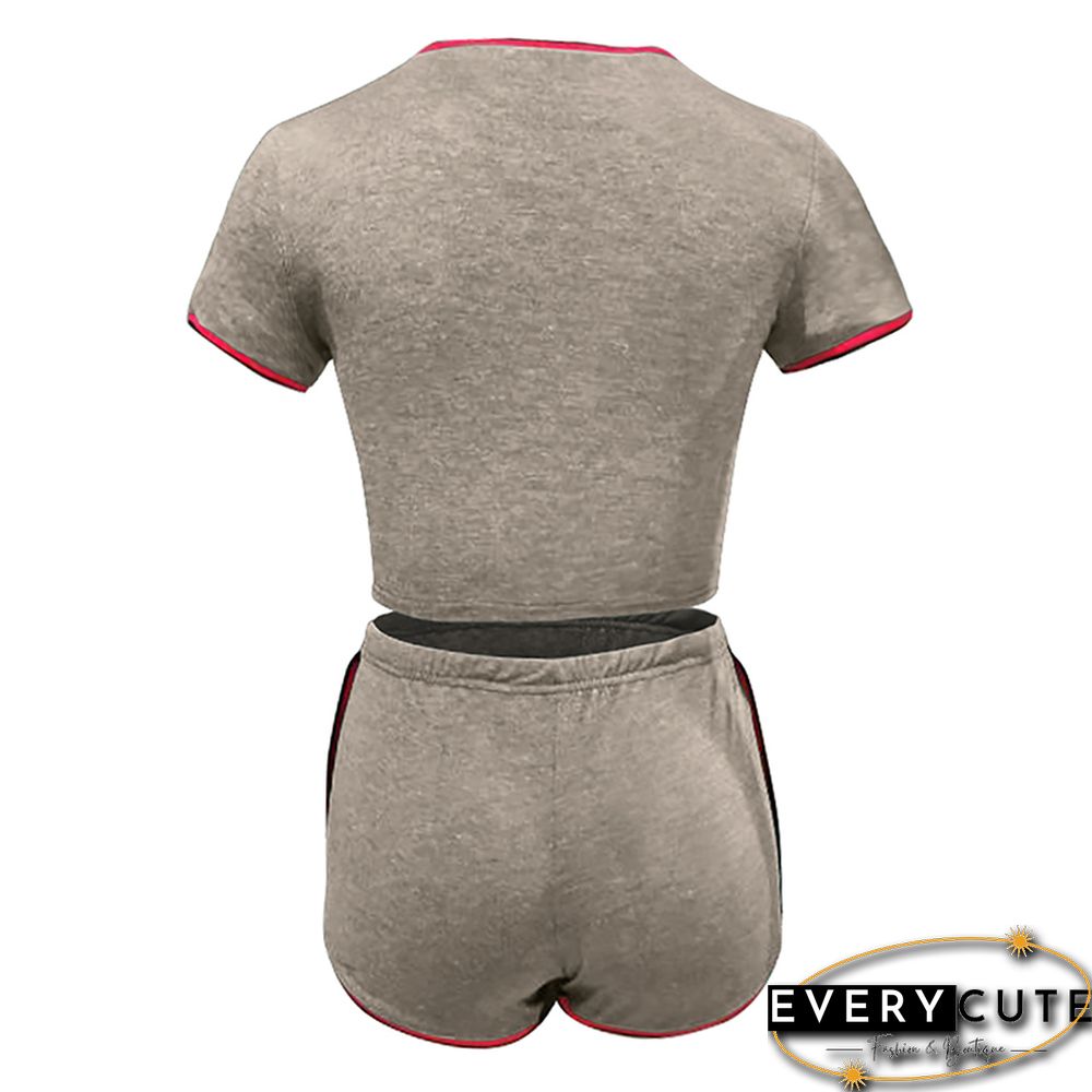 Khaki Splice Tight Tops and Shorts Set