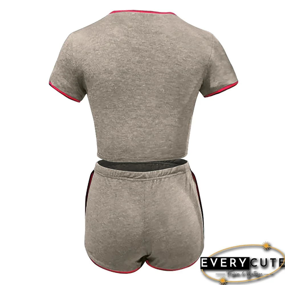 Khaki Splice Tight Tops and Shorts Set