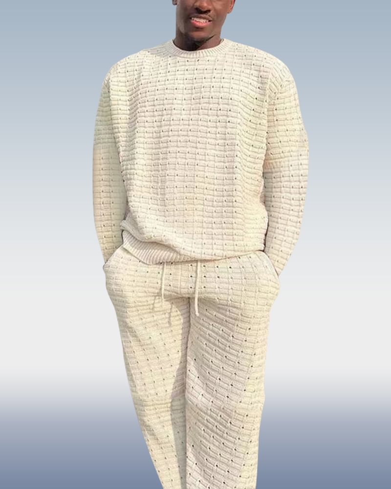 Men's Apricot Casual Knit Two-Piece Set