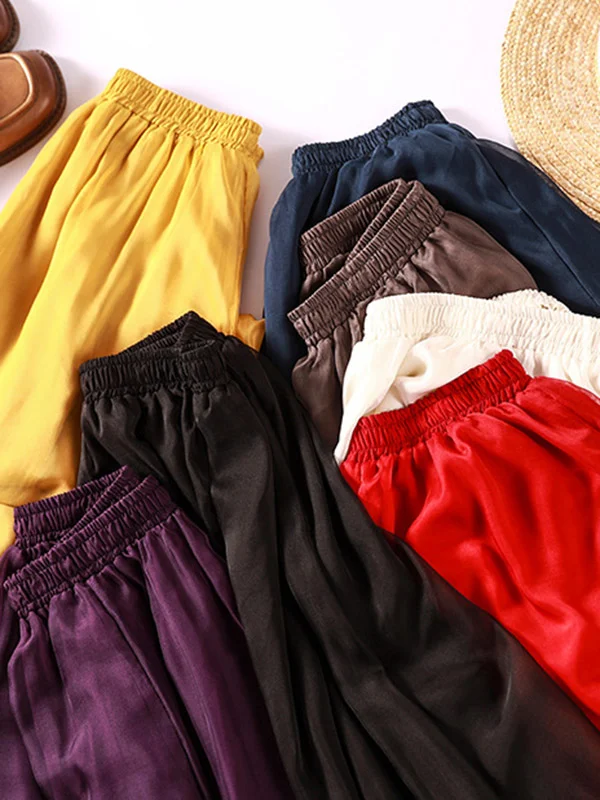 Casual Solid Color Chiffon Column Wide Leg Pants & Skirt