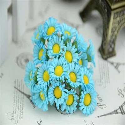 10pcs/lot Mini Silk Daisy Artificial Flowers Bouquet Multicolor Scrapbooking Flower flowers DIY Ball Stamen Wedding Decoration