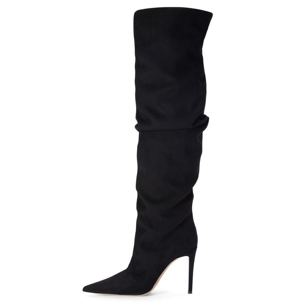 flat pointed knee high boots