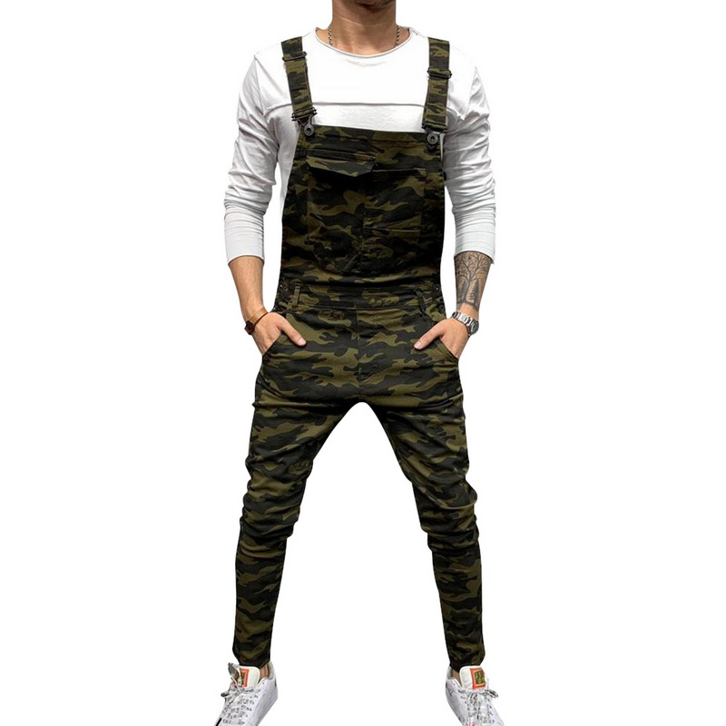 Fashion Pocket Men's Fashion Slim Casual Distressed Denim Jumpsuit