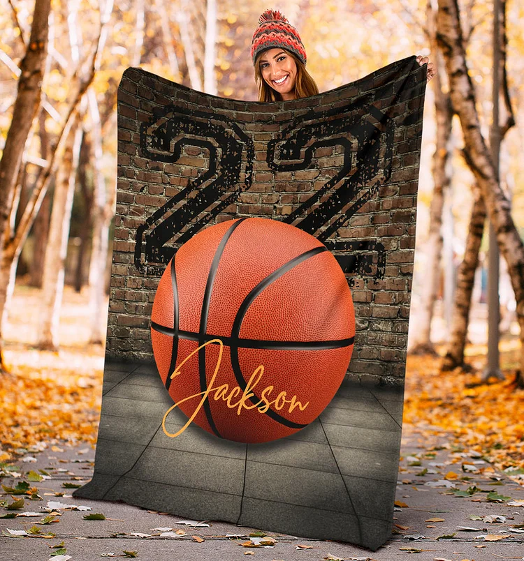 Personalized Basketball Blanket, Basketball Boy Sherpa Fleece Blanket | BKKid685