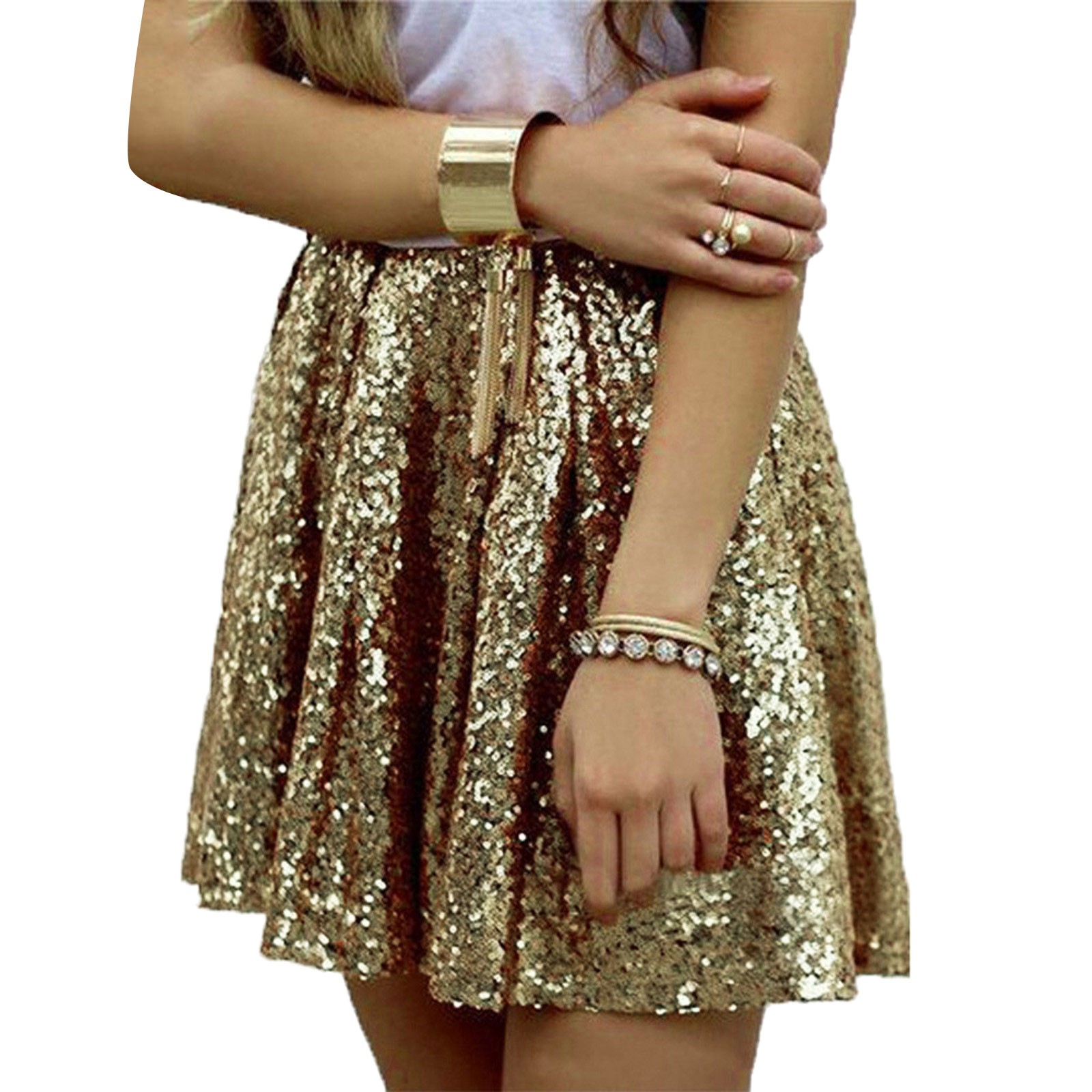 Gamesnears Women's Fashion Sexy Pink Sliver Gold Sequins Skirt Spring Summer Ladies Short Mini Pleated Glitter Night Club Party Wear 2025