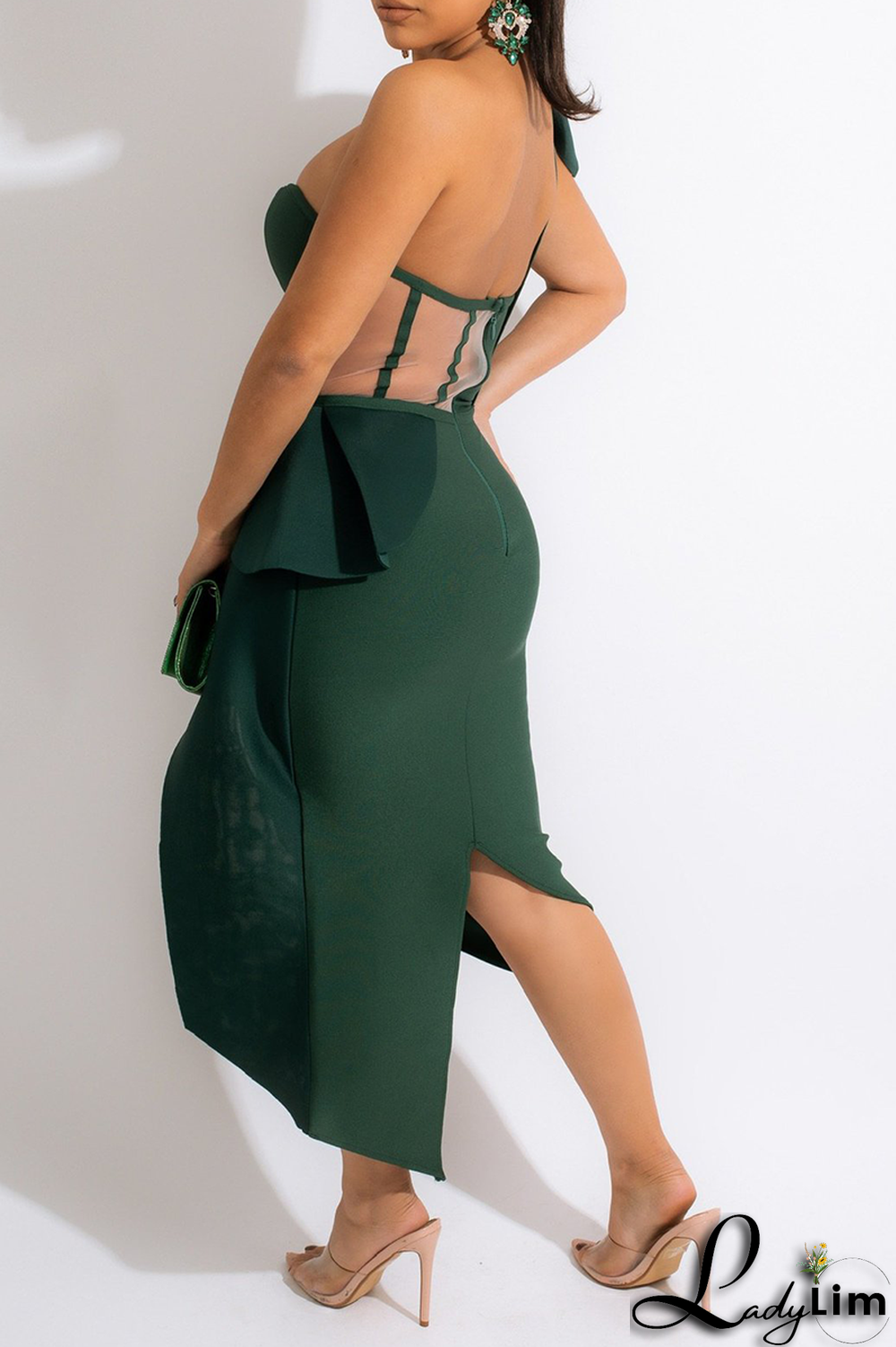 Red Sexy Solid Flounce One Shoulder Irregular Dress Dresses