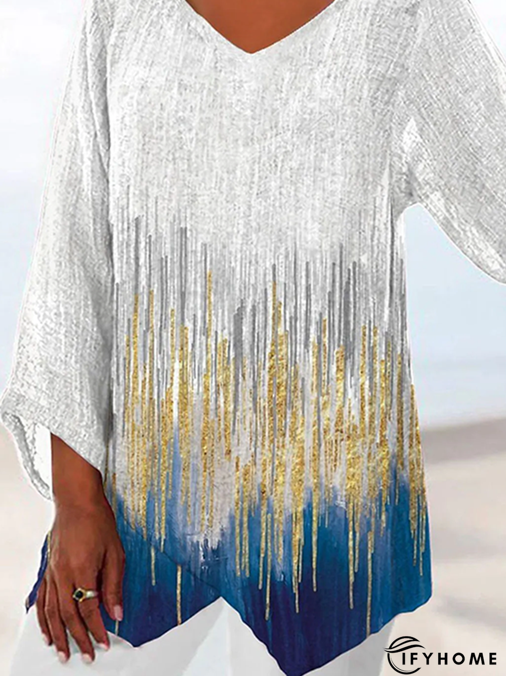 Women Casual Abstract Autumn Polyester Daily Loose Best Sell Long sleeve Regular Size Tunic Top | IFYHOME