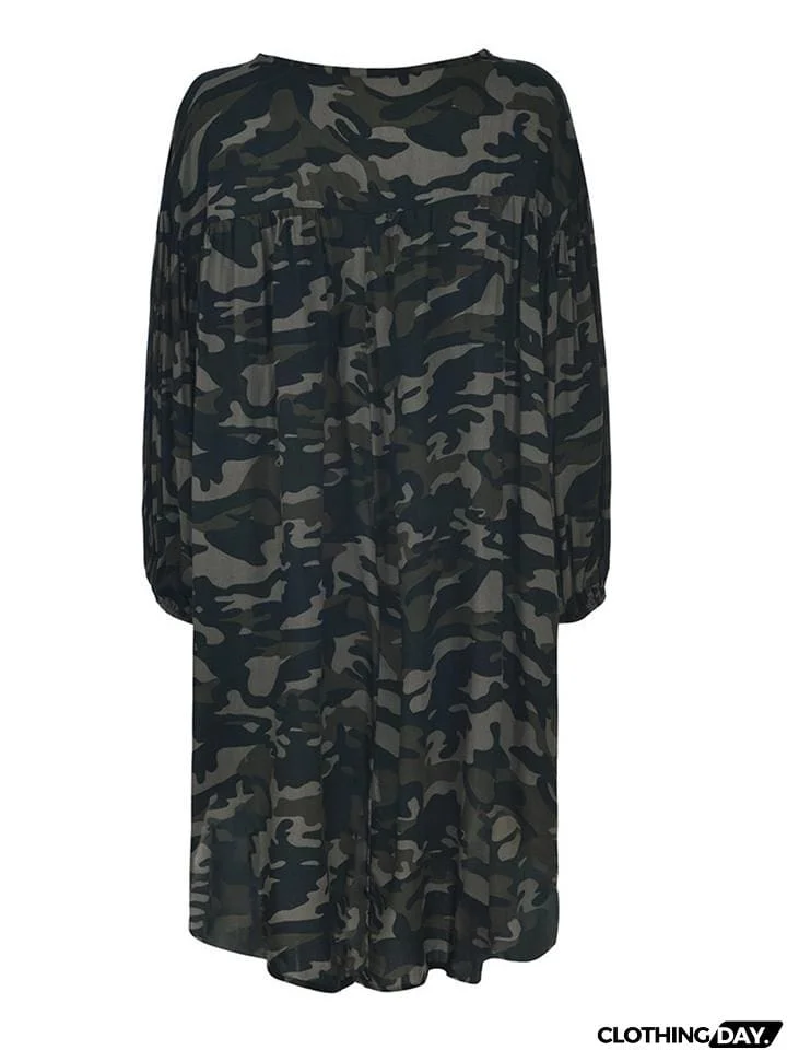 Plus Size Front Tie Details Camouflage Shirt