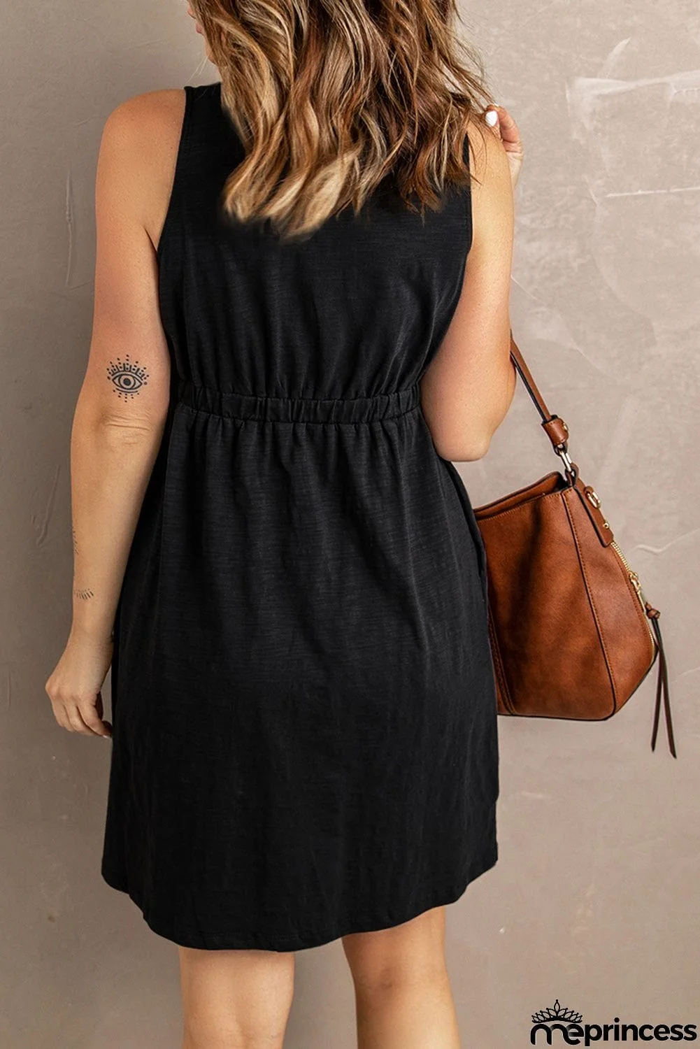 Buttons Sleeveless High Waist Mini Dress