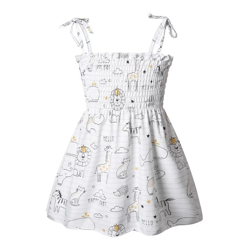 1-7 Years Baby Girls Dress Summer Children Elegant Sling Princess Dress Flower Print Kids Braces Dresses Girl Cotton Clothing