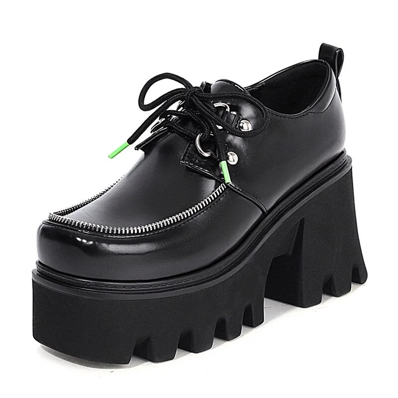 Gdgydh Sexy Zipper Ladies Platform Shoes Goth Punk Chunky Drop Shipping Wholesale Lace Up Office Lady Women Pumps Thick Sole