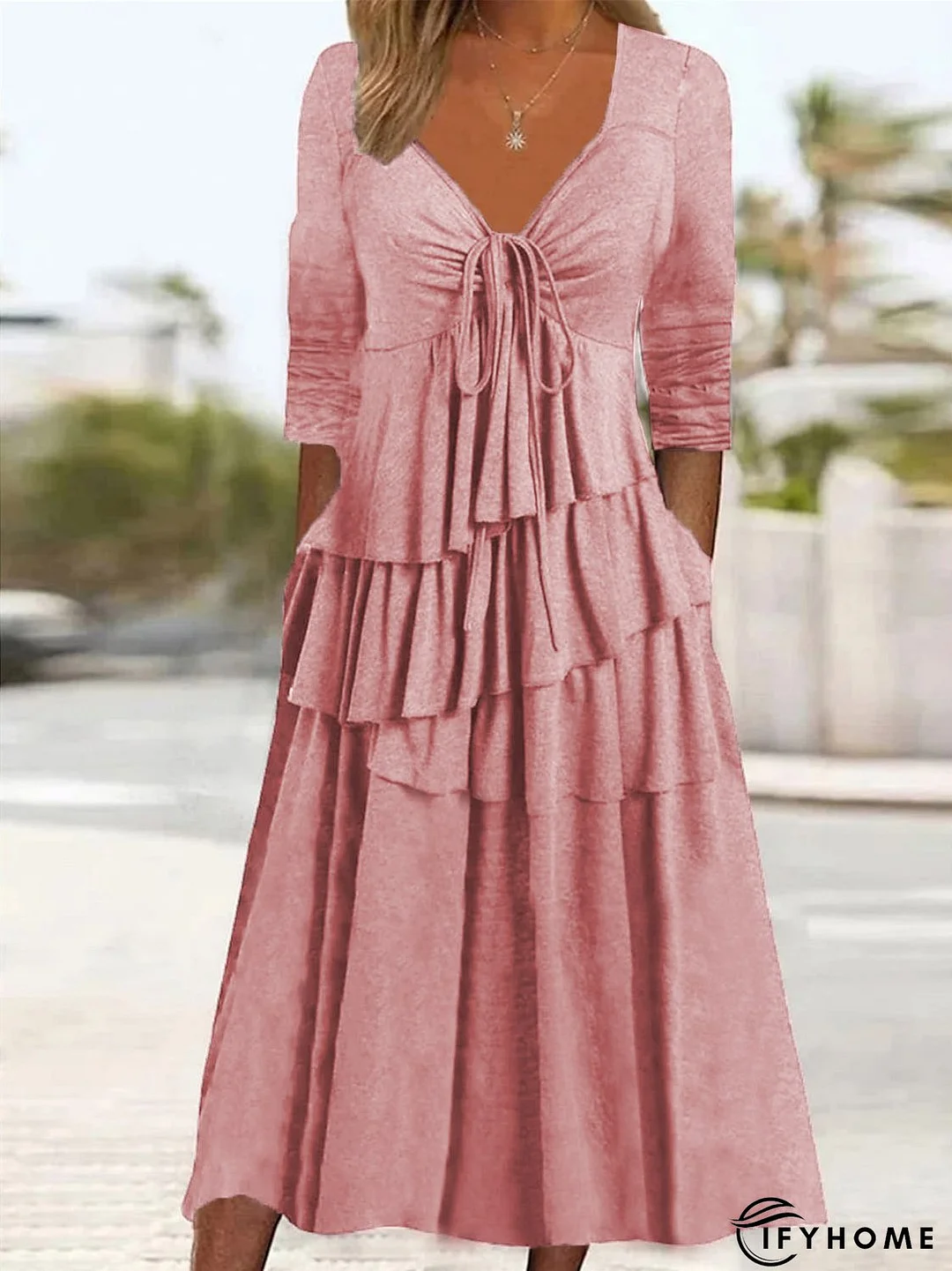 Women's Long Sleeve V-neck Irregular Cake Maxi Dress | IFYHOME