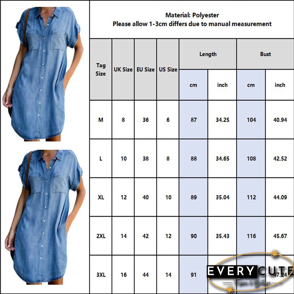 Button Down Casual Tunic Top Women's Above Knee Blouse Dress Women Denim Shirt Dresses Half Sleeve Distressed Jean Dress