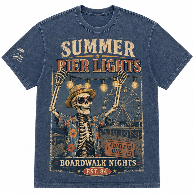 Surf Summer Pier Lights Cotton T-Shirt