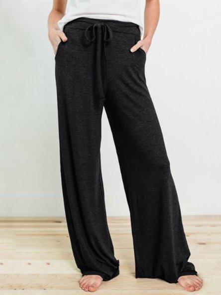 Casual Drawstring Cotton Wide-leg Pants