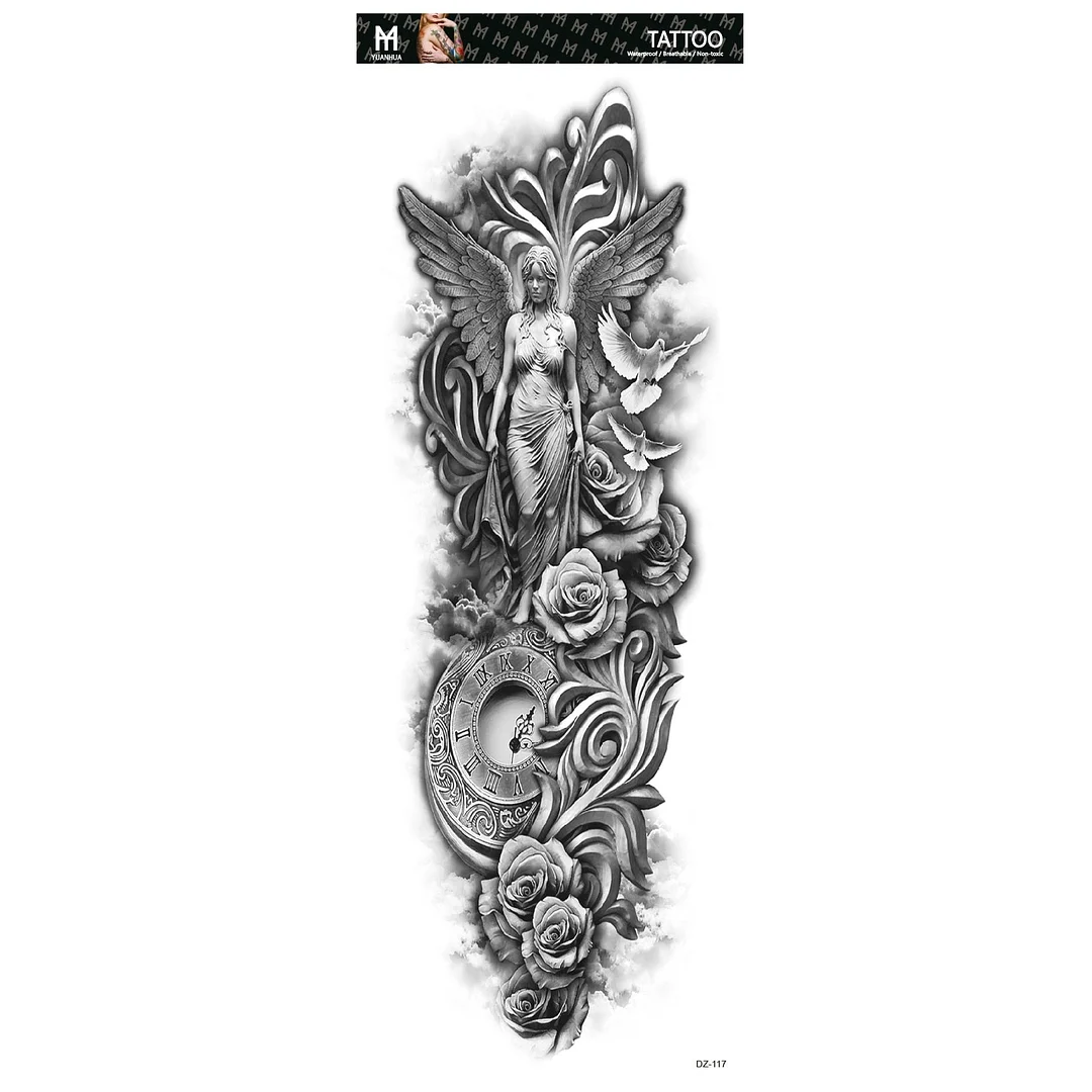 Fake Tattoo Lion Warrior For Men Waterproof Temporary Snake Flower Sticker Totem Geometric Full Arm Large Size Sleeve Tatoo Boys
