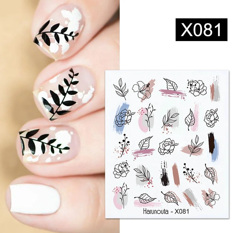 1PC Cool Girls Nail Water Decals Colorful Flower Leaf Water Transfer Sliders Nail Stickers For Nails DIY Manicures Nail Wraps-Nail Inspo