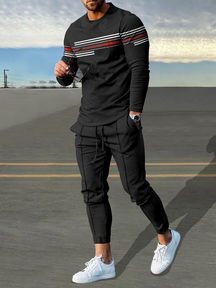 Fashion Stripes Print Long Sleeve T-Shirt And Pants