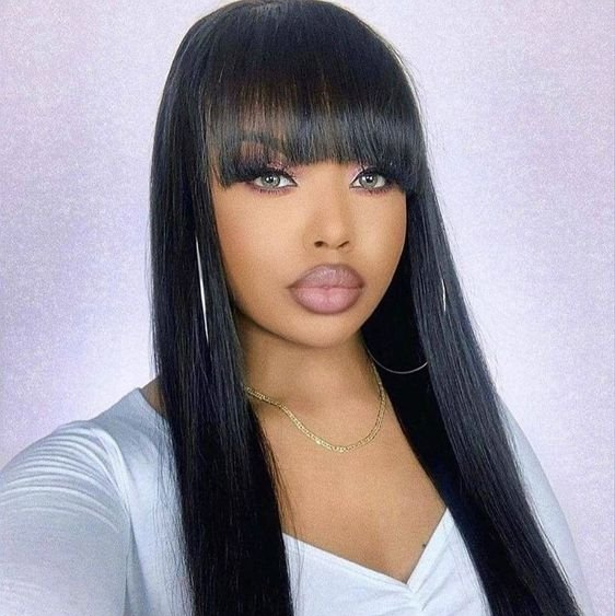Wignee Straight Human Hair 150% Density None Lace Wigs With Air Bangs Wignee hair