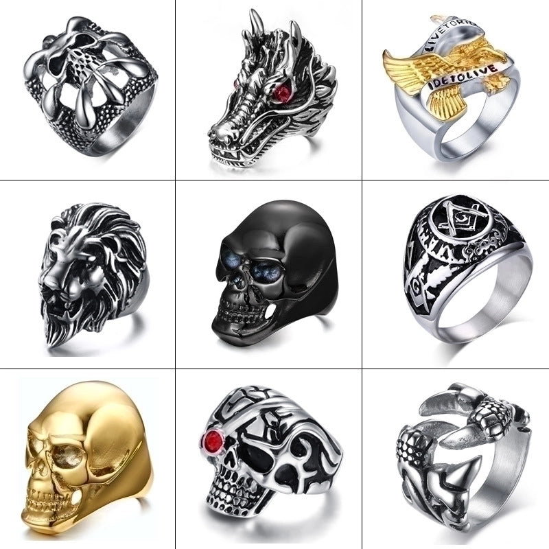 Minimalist Skull Eagle 304 Stainless Steel Polishing Plating Inlay Zircon Halloween Men'S Rings