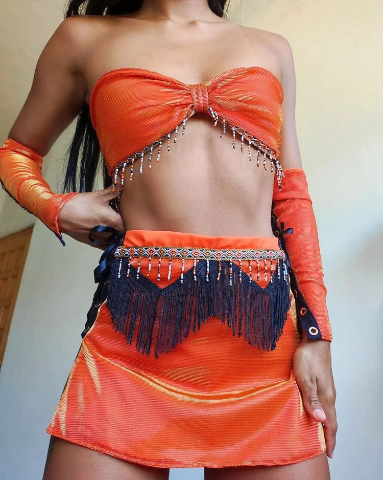 Bandeau Top Music Festival Skirt Two-Piece Set