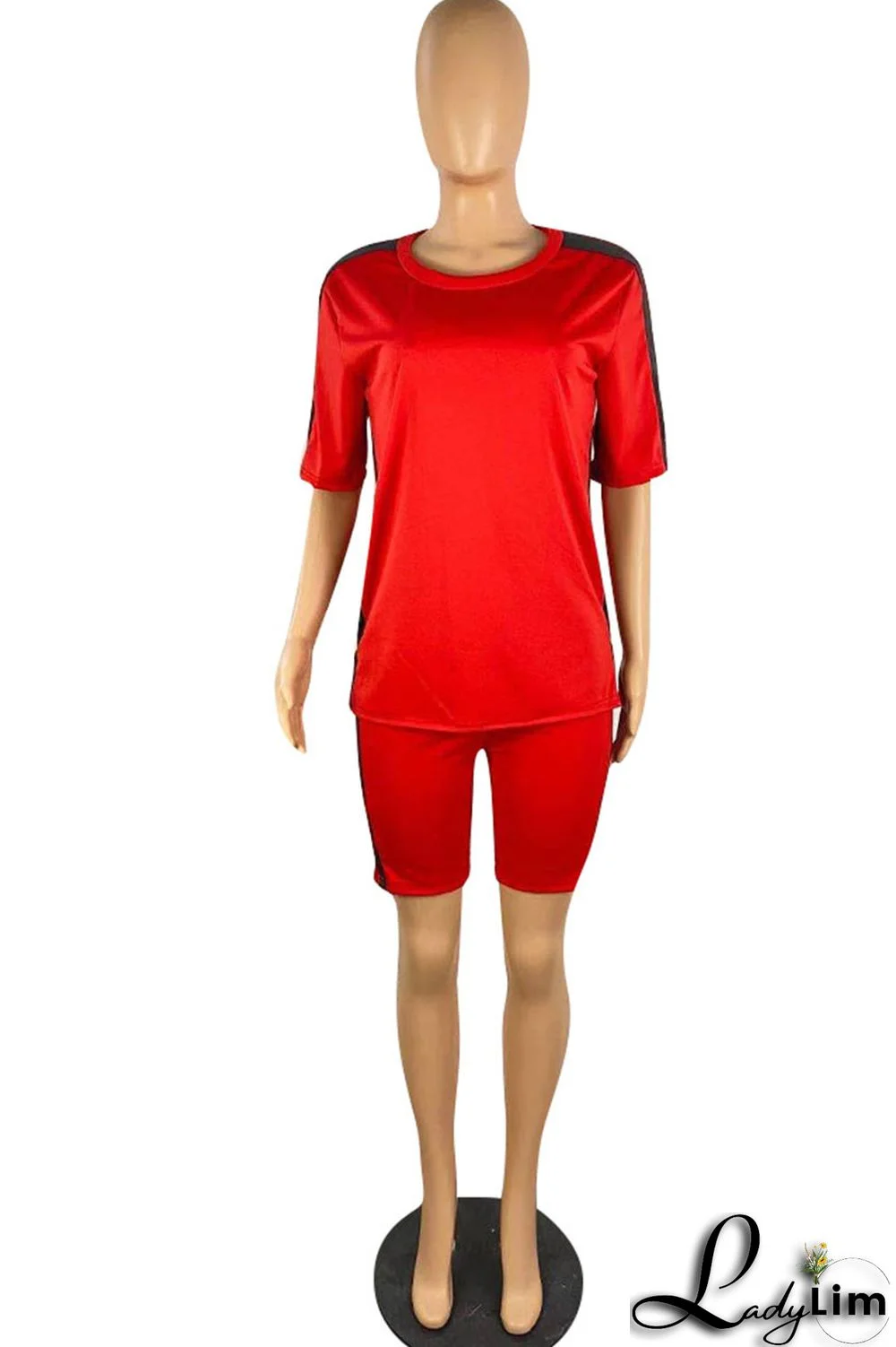 Red Casual Sportswear Solid Split Joint O Neck Short Sleeve Two Pieces