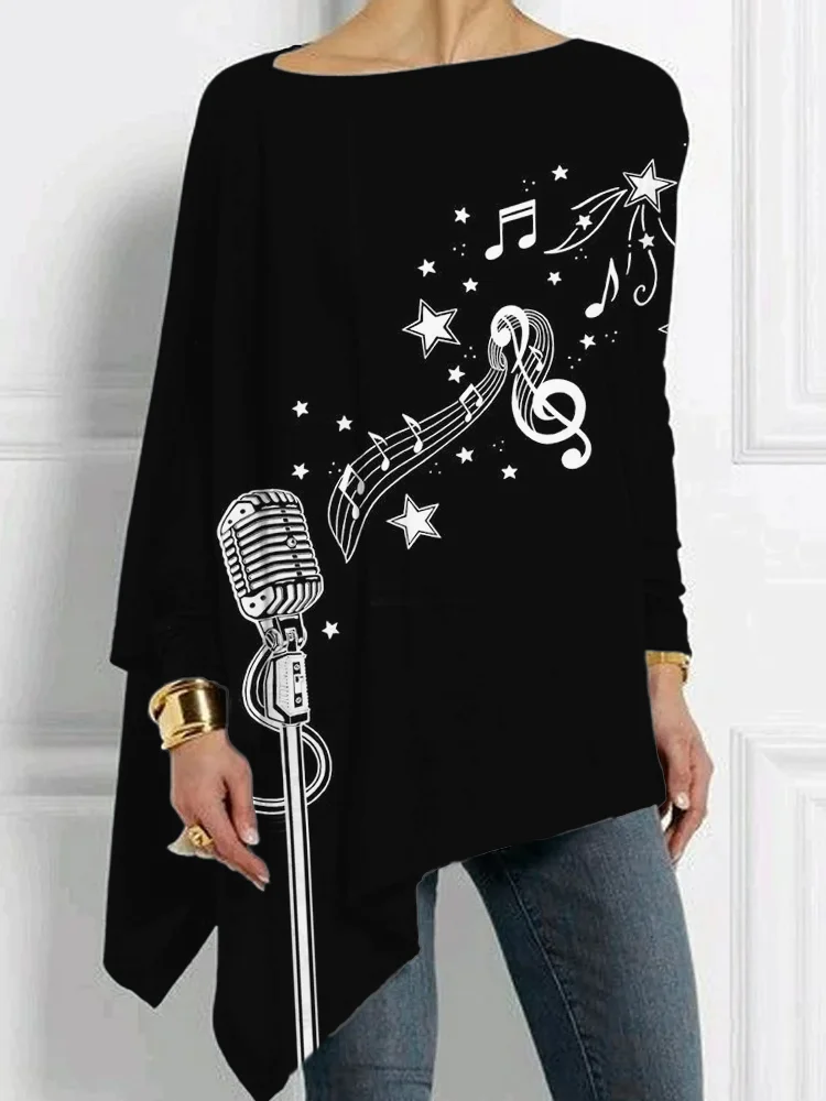 Microphone And Music Notes Bat Sleeve T Shirt