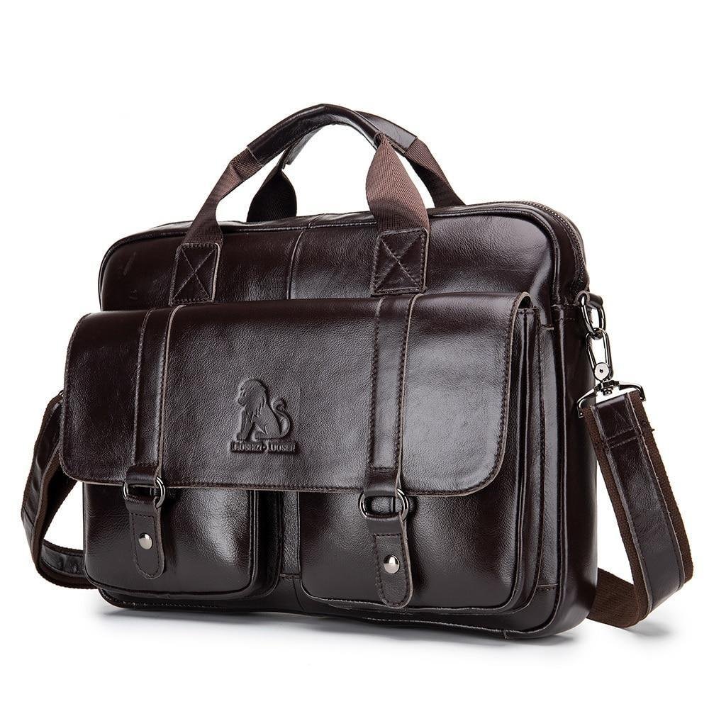 Genuine Leather Men Business Briefcases Shoulder Bag Laptop Messenger Bag、、sdecorshop