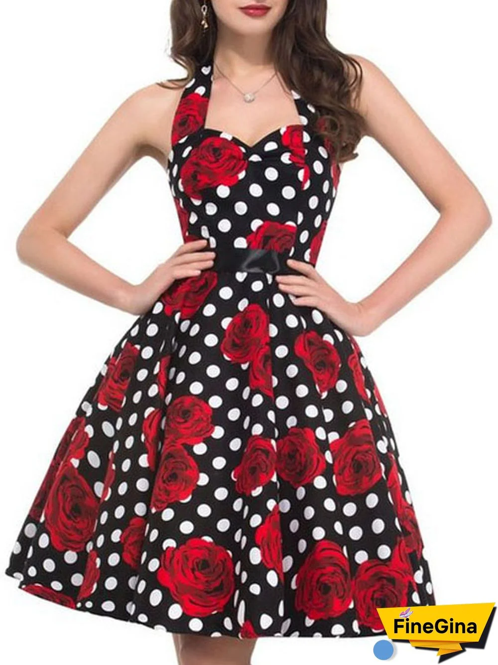 Sexy Halter Party Dress Retro Polka Dot Hepburn Vintage 50s 60s Pin Up Rockabilly Dresses Robe Elegant Midi Dress