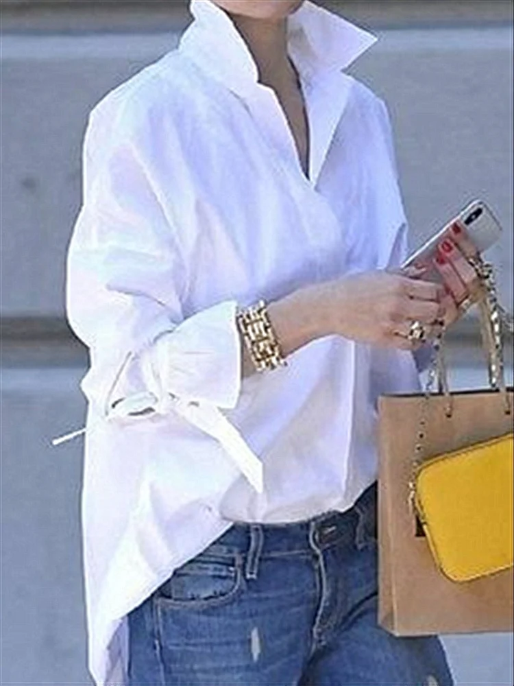 White Daily Casual Basic Blouse Top