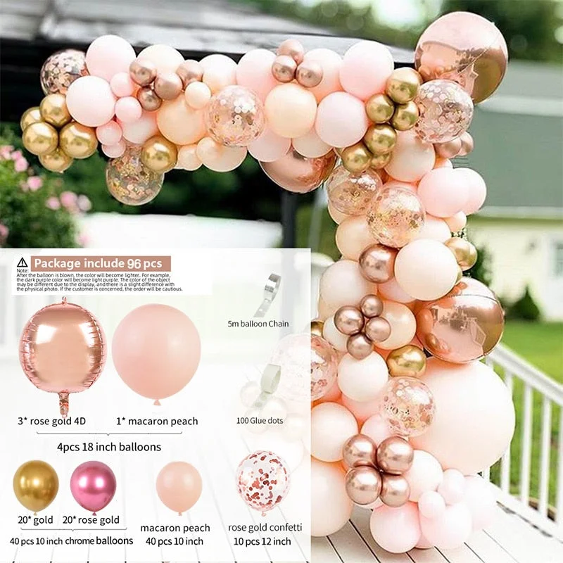 96pcs Macaron Balloon Garland Arch Kit Rose Gold Confetti Latex Balloon Wedding Adult Kids Birthday Party Decoration Baby Shower