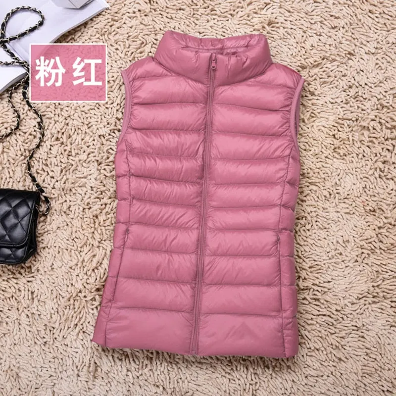 2021 New Women 90% White Duck Down Vest Women's Ultra Light Duck Down Vest Jacket Autumn Winter High collar Sleeveless Coat