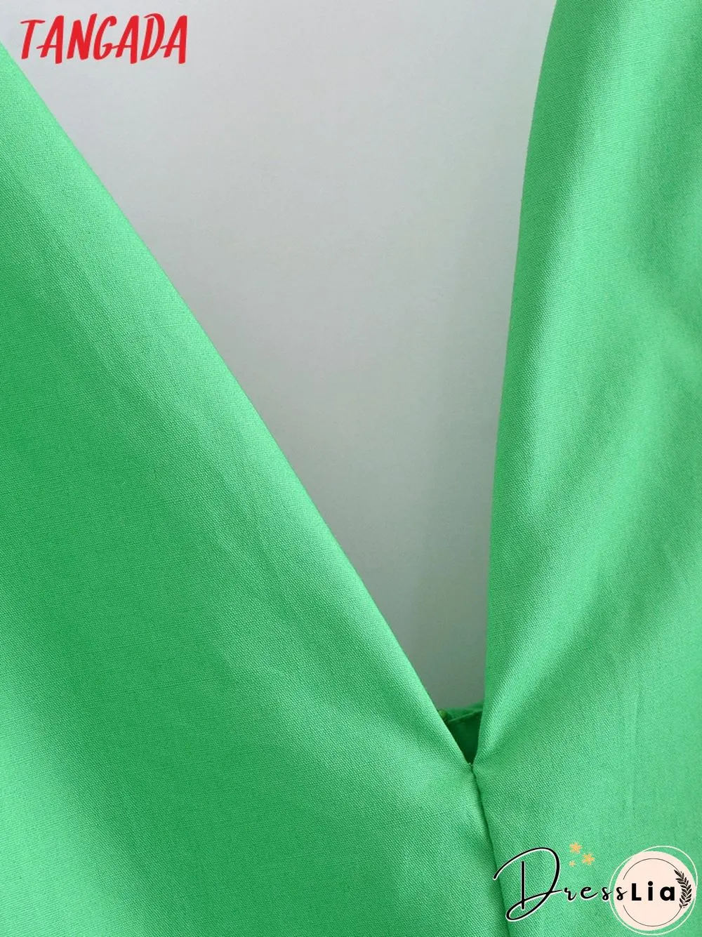 Womens Summer Dress Green Dresses With Pocket Back Bow Strap Female Long Dress Qn26