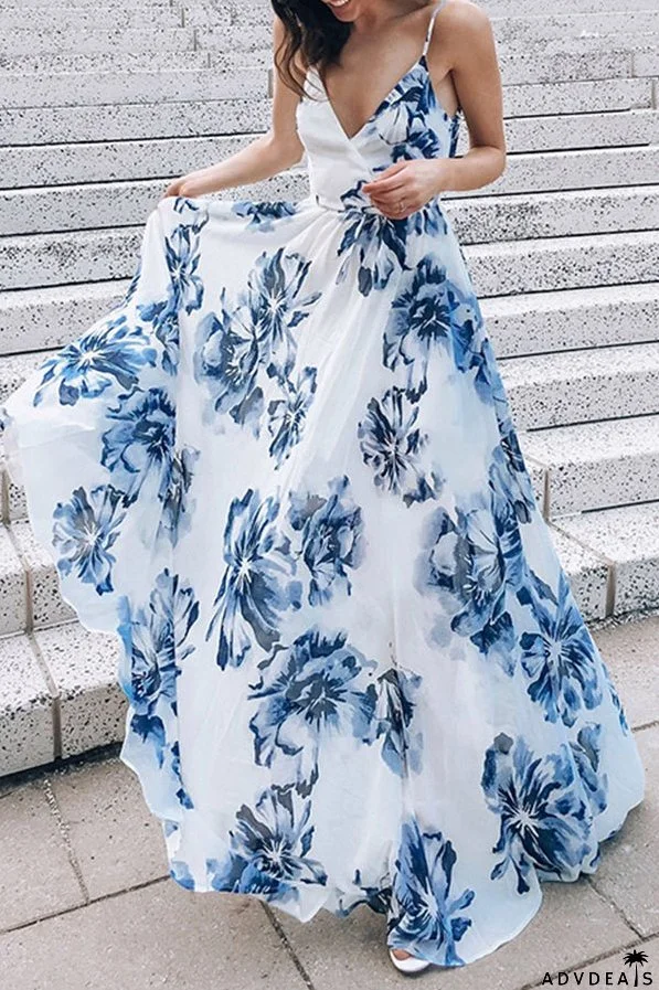 Floral Print Spaghetti Straps Backless Dress