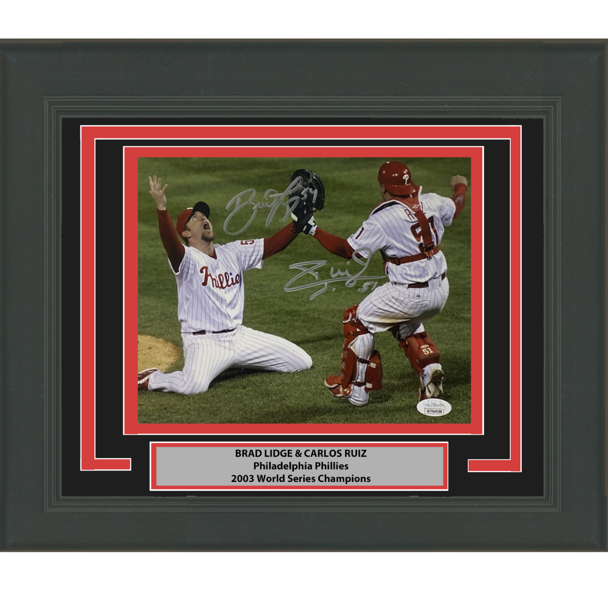 FRAMED Autographed BRAD LIDGE CARLOS RUIZ 2008 World Series 8x10 Photo Poster painting JSA COA