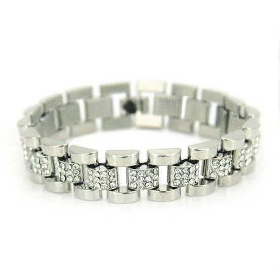 12/16MM Women Micro-inlay 3 Rows of Zircon Steel Belt Fine Bracelets-VESSFUL