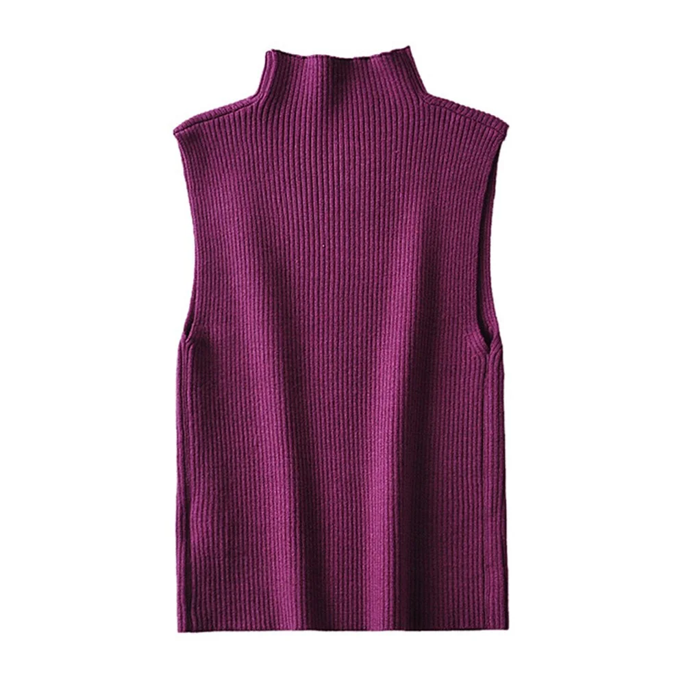 TRAF Women Fashion Fitted Basic Ribbed Knit Tank Tops Vintage High Neck Sleeveless Female Camis Chic Vest Top Mujer