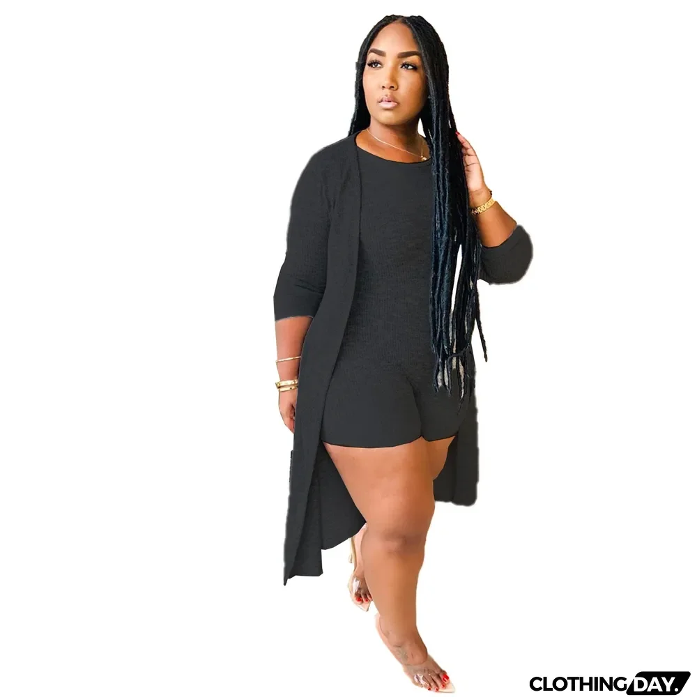 Fashion casual women's clothing Ribbed jumpsuitb + cape two-piece set