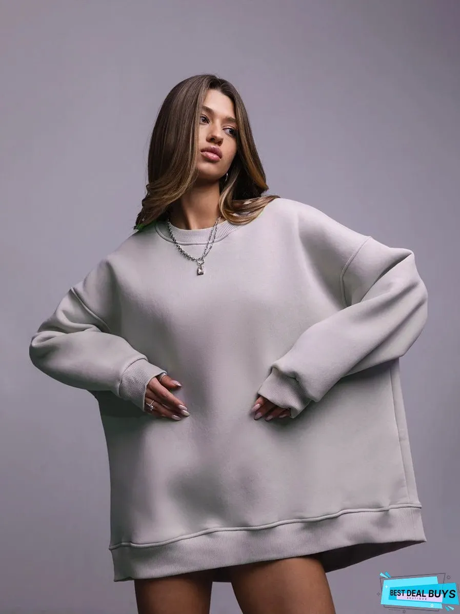 Women's Color Round Neck Winter Polar Fleece Brushed Sweaters