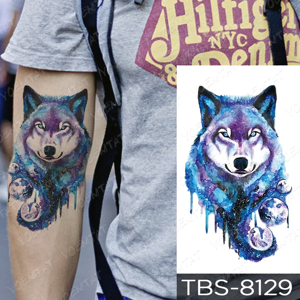 Sdrawing Temporary Tattoo Sticker Yin Yang Dragon Feather Wings Flash Tattoos Wolf Totem Body Art Arm Fake Tatoo Men